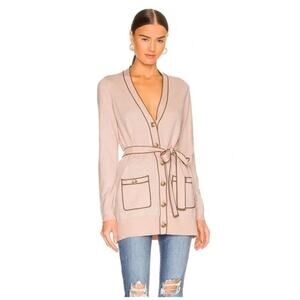 L'AGENCE Pink and Brown Ronny Piped Wool and Cotton Cardigan Size XS